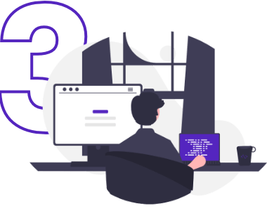 Mężczyzna siedzący przy komputerze, tworzący stronę internetową.